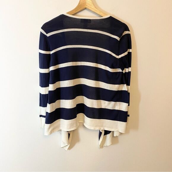 LOFT navy and white lightweight open cardigan size small.  100% cotton - Picture 2 of 7